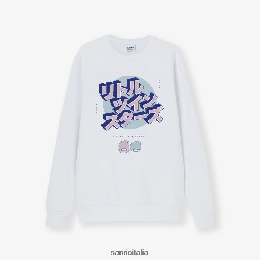 Sanrio vestiario Felpa bianca in cotone organico premium con grafica giapponese Little Twin Stars 0HF60J11
