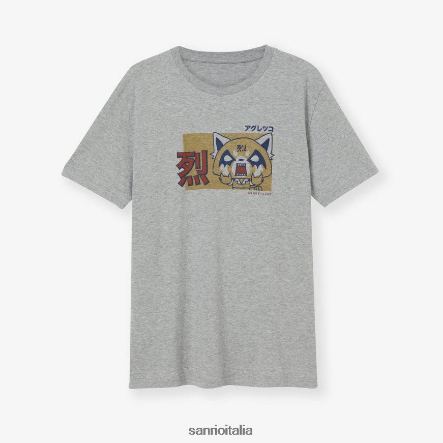 Sanrio vestiario T-shirt grigia in cotone organico premium con logo giapponese aggretsuko 0HF60J28